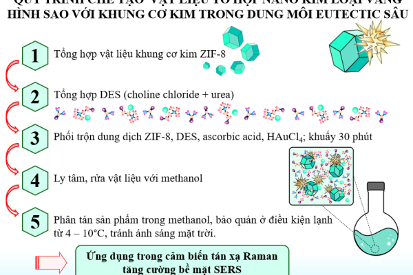 Giới thiệu sáng chế: Qui trình chế tạo vật liệu tổ hợp nano kim loại vàng hình sao với khung cơ kim trong dung môi eutectic sâu